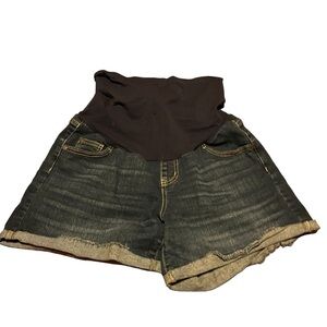 Indigo Blue Maternity Jean Denim Shorts Womens Size Large Med Wash (520)